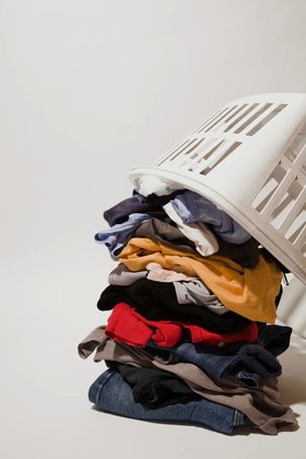 Laundry being tipped out of basket